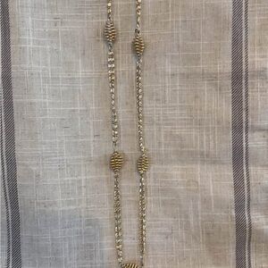 Elegant Gold-Tone Long Necklace with Textured Bead Accents